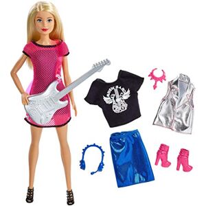 Barbie Métiers poupée Rockstar, musicienne avec Guitare argentée et Une Tenue supplémentaire et Accessoires, Jouet pour Enfant, GDJ34 Multicolore - Publicité