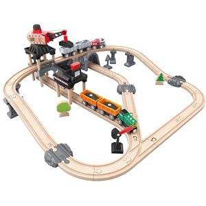 Hape Jouet  Ensemble Circuit Train de la Mine 64 Pièces Train, Locomotive, Wagons et Marchandises, Grue, Signalisation Jeu Educatif Enfant de 3 ans et Plus Compatible Marques Traditionnelles - Publicité