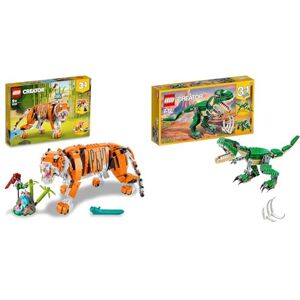 Lego 31129 Creator 3 en 1 Sa Majesté Le Tigre, Jouets Animaux & 31058 Creator 3-en-1 Le Dinosaure Féroce, Cadeau de Noël, Jouet Dinosaures, Figurines, T. Rex, Triceratops et Pterodactyl - Publicité