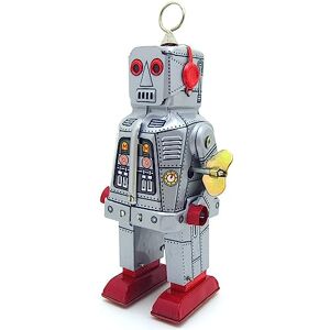 FLADO Jouet à remonter MS403 Fiery Robot Tin Toy Rétro Jouet Adulte Jouet de Collection Cadeau Créatif Vintage Collection Enfants Cadeau pour Garçons Filles Interaction Parent-Enfant (Argent) - Publicité