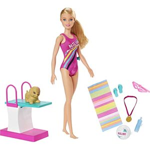 Barbie Dreamhouse Adventures Famille Coffret poupée Championne de Natation avec Plongeoir et Figurine Chiot, Jouet pour Enfant, GHK23 Multicolore - Publicité