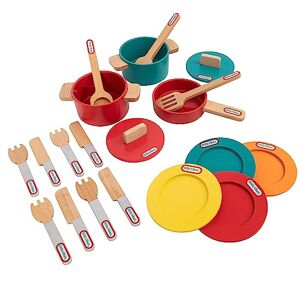 little tikes 110A Children's Wooden Kitchen Accessories, 20 Piece Set, Includes Frying Pan, Pots, Utensils, Plates and Cutlery, Age 3+ Years - Publicité