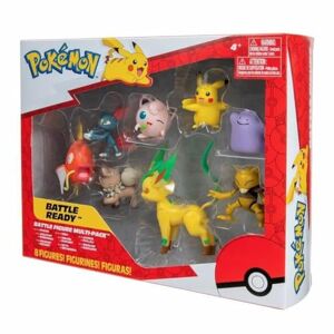Bandai Pokémon 8 Figurines Battle Pikachu, Rondoudou (Jigglypuff), Rocabot (Rockruff), Abra, Farfuret (Sneasel), Métamorph (Ditto), Phyllali (Leafeon) et Magicarpe (Magikarp) JW2686 - Publicité