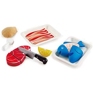 Hape Viandes & Poissons à Découper Jeu d'Imitation Cuisine en Bois Enfants de 3 ans et Plus Accessoires Dinette Réalistes Couteau, Viande, Poisson, Citron Compétences Sociales et Language - Publicité