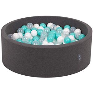 KiddyMoon Piscine À Balles Pour Bébé Rond 90X30cm/300 Balles 7Cm Fosses À Boules Jouet Enfant, Gris Foncé: Turquoise Clair/Blanc/Transparent - Publicité