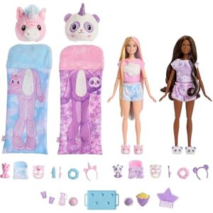 Barbie Coffret Poupée Cutie Reveal Soirée Pyjama, Série T-Shirt Confort, Comprend 2 Poupées Articulées Et 2 Animaux De Compagnie,Plus De 35 Surprises Incluses, Jouet pour Enfant de 3 ans et Plus,HRY15 - Publicité