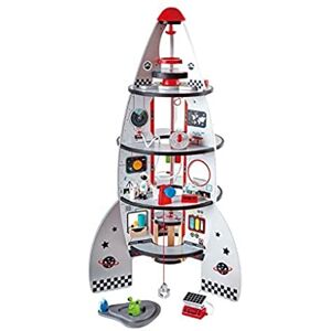 Hape Jouet  Fusée Spatiale 4 Étages Jeu de Construction et d'Imitation Pour Enfant de Plus de 3 ans 20 Pièces et Accessoires pour Petit Astronaute en Herbe, Bleu - Publicité