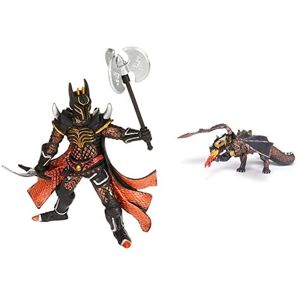 Papo -Lot de 2 Figurines Collection Médieval Fantastique Dragon des ténèbres + Chevalier Triple Hache - Publicité