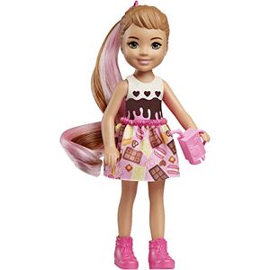 Barbie Color Reveal Mini-poupée Chelsea avec 6 éléments mystère, thème Nourriture, 4 sachets Surprise, modèle aléatoire, Jouet pour Enfant, GPD41 - Publicité