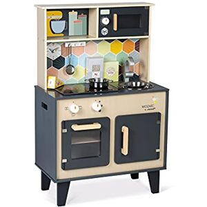 Janod Grande Cuisine Mozaïc Cuisinière en Bois pour Enfant Équipée Sonore et Lumineuse Cuisine en Bois Avec 3 Accessoires + 3 Boîtes d'Aliments en Carton De 3 à 8 Ans, J06609 - Publicité