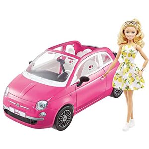 Barbie et sa Voiture Fiat 500 Rose, véhicule 4 Places décapotable avec poupée Incluse, Jouet pour Enfant, GXR57 - Publicité