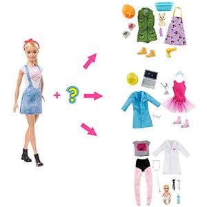 Barbie Métiers Surprise poupée Blonde avec Tee-Shirt, Salopette en Jean, et 8 élements pour Composer 2 Tenues, Jouet pour Enfant, GLH62 - Publicité