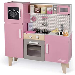 Janod Maxi Cuisine Enfant en Bois Macaron Cuisine Enfant Équipée avec Frigo et Four Micro Ondes Imitation et Eveil 15 Accessoires Inclus Dès 3 ans, J06571, Rose - Publicité