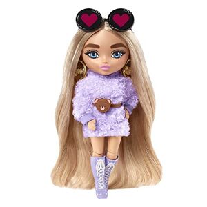 Barbie Extra Mini poupée n°4 (14 cm) avec Tenue Violette, Socle et Accessoires Dont Serre-tête à Oreilles d’Ours et Lunettes de Soleil, Jouet pour Enfant, HGP66 - Publicité