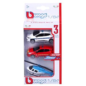 Bburago Burago 1/64 Pack de 3 véhicules Hélicoptère + Voiture Pompier + Voiture Police - Publicité