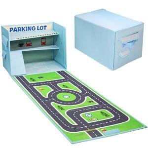 Edsnor Boîte de Rangement Garage Voiture Enfant Boîte de Rangement pour Voiture Jouet Boîte de Voiture Jouet pour garçon avec Tapis de Rugby de Voiture (Voiture Non Incluse) - Publicité