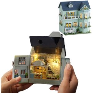 ELPHNUTSEY Kit de meubles miniatures en bois fait à la main avec LED, échelle 1:24, jouets créatifs en bois pour adultes, amis, amoureux, cadeau d'anniversaire (maison accueillante) - Publicité