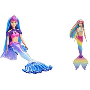 Barbie Dreamtopia Sirène Magique Arc-en-Ciel, Poupée Sirène Changeant De Couleur dans l'eau & Coffret Mermaid Power avec Poupée Sirène Malibu » Roberts, Animal, Nageoires Interchangeables - Publicité