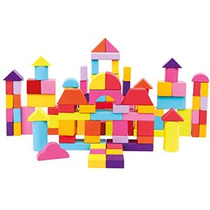 Bino Mertens bloc drum avec 100 pièces, jouet pour enfants à partir de 1 an (blocs de construction colorés et façonnés, taille : XL, exemples de formes pour l'inspiration dans le couvercle), Multicolore - Publicité