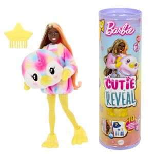 Barbie Cutie Reveal Poupée et accessoires avec costume manchot tie-dye en peluche et 10 surprises, dont le changement de couleur, série Rêve Coloré, HRK40 - Publicité