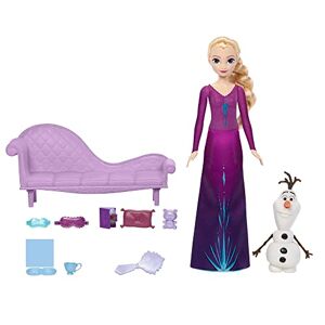 Mattel Disney La Reine des Neiges Elsa et Olaf Rêves de Neige Coffret avec poupée en tenue de nuit, figurine Olaf, mobilier de maison de poupée et 7 accessoires, HLX27 - Publicité