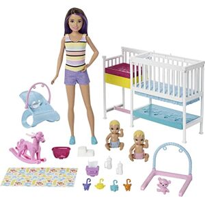 Barbie Famille Coffret Chambre des Jumeaux, poupée Skipper Baby-Sitter aux Cheveux châtains, 2 Figurine d'enfants et Accessoires, Jouet pour Enfant, GFL38 - Publicité