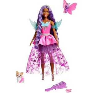 Barbie A Touch of Magic Poupée Brooklyn avec Cheveux Longs Colorés (18 Cm), Robe avec Détails Ailés Et 2 Animaux Féeriques, Jouet Enfant, Dès 3 Ans, HLC33 - Publicité