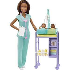 Barbie Métiers Coffret poupée Pédiatre Brune avec Cabinet médical, Deux bébés et Accessoires, Jouet pour Enfant, GKH24 Multicolore - Publicité