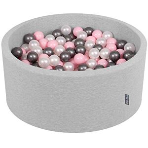 KiddyMoon Piscine À Balles pour Bébé Rond 90X40cm/300 Balles 7Cm Fosses À Boules Jouet Enfant, Gris Clair:Perle/Rose Poudré/Argenté - Publicité