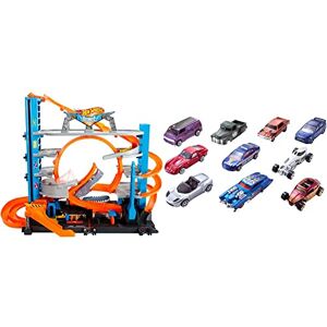 Hot Wheels Combo Pack de 10 Voitures avec Circuit Exclusif City Mega Garage avec Requin affamé Cadeau dès 3 Ans - Publicité