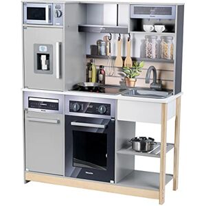 klein Miele Cuisine Family I Cuisine en bois avec table de cuisson à fonction lumineuse et sonore, micro-ondes, réfrigérateur et distributeur de glaçons I Accessoires pour cuisines à jouer I Dimensions : 83,5 cm x 30 cm x 101 cm I Jouet pour enfants à par - Publicité