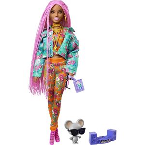 Barbie Extra poupée articulée aux Cheveux tressés Roses, Look Tendance et Oversize, avec Figurine Souris DJ et Accessoires, Jouet pour Enfant, GXF09 - Publicité