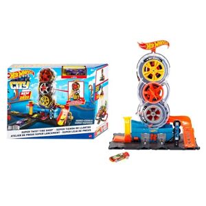 Hot Wheels City Circuit Boutique de Pneus Coffret avec 1 Voiture Ascenseur, Pompe à Essence Démarre avec 1 Clé Cadeau dès 4 Ans, HDP02 - Publicité