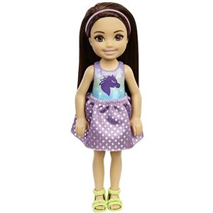 Barbie Mattel  Chelsea Friend Doll, Wearing Unicorn and Star Pattern Shirt, Polka Dot Skirt and Yellow Sandles - Publicité