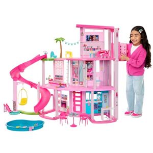 Barbie Coffret Maison de Rêve Poupée Mannequin, Design en Spirale sur 3 Niveaux, 10 Espaces de Vie Inclus Piscine, Toboggan, et Ascenseur, 75 Accessoires, Jouet pour Enfant de 3 Ans et Plus, HMX10 - Publicité