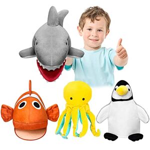 ROCKY&CHAO Marionnettes à Main Lot de 4 Marionnettes d'animaux Marins en Animaux Peluche, Cadeaux pour Enfants, Garçons et Filles - Publicité