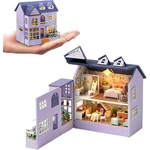 ELPHNUTSEY Maison de poupée Miniature en Bois à Faire soi-même, Mini Maison de poupée Faite à la Main avec LED, échelle 1:24, Jouets créatifs en Bois pour Adultes, Amis, Amoureux - Publicité