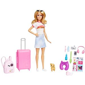 Barbie Coffret Voyage Malibu, Poupée de Voyage avec Plus de 10 Accessoires, Inclus Un Chiot, Une Valise Rose, Un Sac À Dos Et Une Feuille D'Autocollants, Jouet pour Enfant de 3 Ans et Plus, HJY18 - Publicité