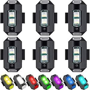 Auirshiky Lumières Stroboscopiques pour Drone, 6 Pièces 7 Couleurs Lumière Stroboscopique de Drone Lumière Anti-collision Lumière d'avertissement de Muit pour Motos Dirt Bikes Vélos électriques RC Cars - Publicité