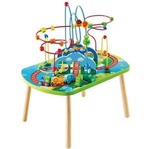 Hape Table D'activité Bébé en Bois Centre d'Activité Bébé 1 an Labyrinthe Boulier, Train & Divers Accessoires Convient aux Jeux Individuels & Collectifs Éveil, Motricité & Dextérité - Publicité