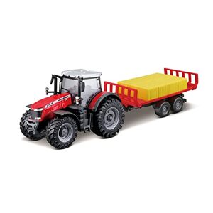Bburago Massey Fergusson 8740S Tracteur avec Remorque Balle, 10 cm, Couleurs Assorties - Publicité