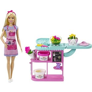 Barbie Métiers Coffret​ Fleuriste avec poupée Blonde, comptoir, 3 pâtes à Modeler, Un Moule, 2 vases et Un Ourson, Jouet pour Enfant, GTN58 - Publicité