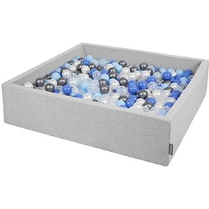 KiddyMoon Piscine À Balles pour Bébé Carré 120X30cm/600 Balles 7Cm Grande Fosses À Boules Jouet Enfant, Gris Clair:Perle-Bleu-Babyblue-Transparent-Argent - Publicité