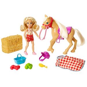 Barbie Famille Mini-Poupée Chelsea et Son Poney à La Ferme, Botte de Paille et Accessoires, Jouet pour Enfant, GFF50 - Publicité