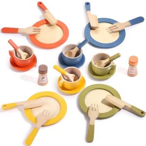 GAGAKU Jouet de Cuisine en Bois Ensemble d'assiettes et de Couverts pour Enfants Accessoires de Cuisine 26PCS Cadeau de Jeu de rôle pour Les Enfants de 3+ Ans - Publicité