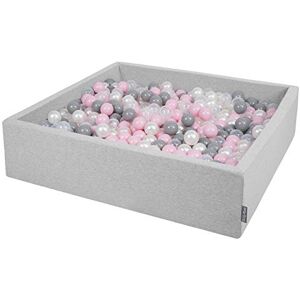 KiddyMoon Piscine À Balles pour Bébé Carré 120X30cm/600 Balles 7Cm Grande Fosses À Boules Jouet Enfant, Gris Clair:Perle-Gris-Transparent-Rose Poudré - Publicité