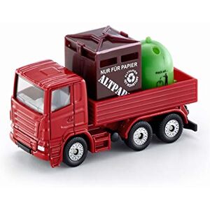 SIKU 0828, Camion de Recyclage, métal/plastique, Rouge, 1 container pour papier et 1 container pour verre - Publicité