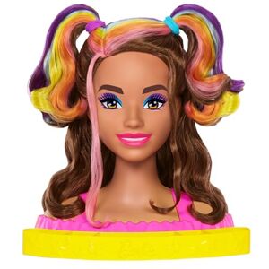 Barbie Ultra Chevelure Tête À Coiffer, Cheveux Bruns Ondulés avec Mèches Arc-en-Ciel, Accessoires Color Reveal Jouet Enfant, Dès 3 Ans, HMD80 - Publicité