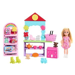 Barbie Coffret  Chelsea Can Be… avec petite poupée blonde, comptoir, présentoir et 15 accessoires, comme des mini-jouets, HNY59 - Publicité