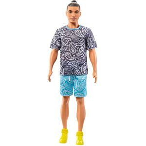 Barbie Poupée Ken Fashionistas, Cheveux Bruns en Chignon, t-Shirt et Short à Motif Cachemire, vêtements et Accessoires, Jouet Enfant, Dès 3 Ans, HJT09 - Publicité